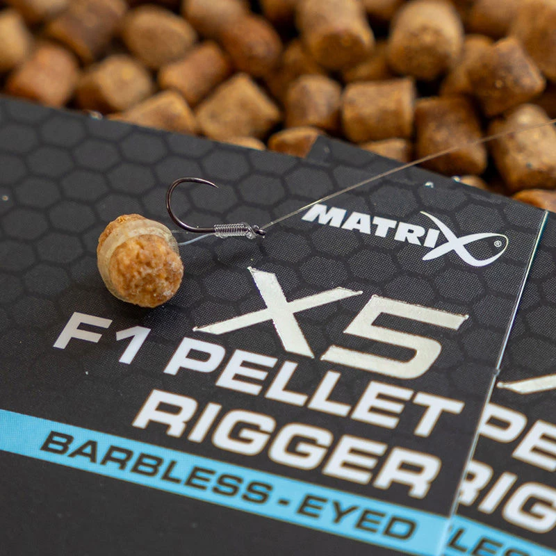 Matrix X5 F1 Pellet Rigger Barbless Eyed Hooks